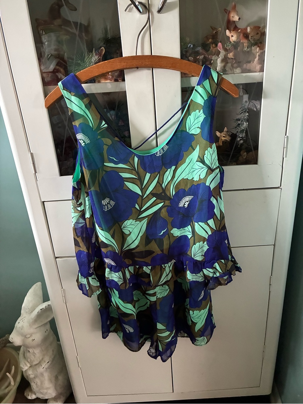 Judith March Blue and Mint Green Floral Short Romper nwt sz M